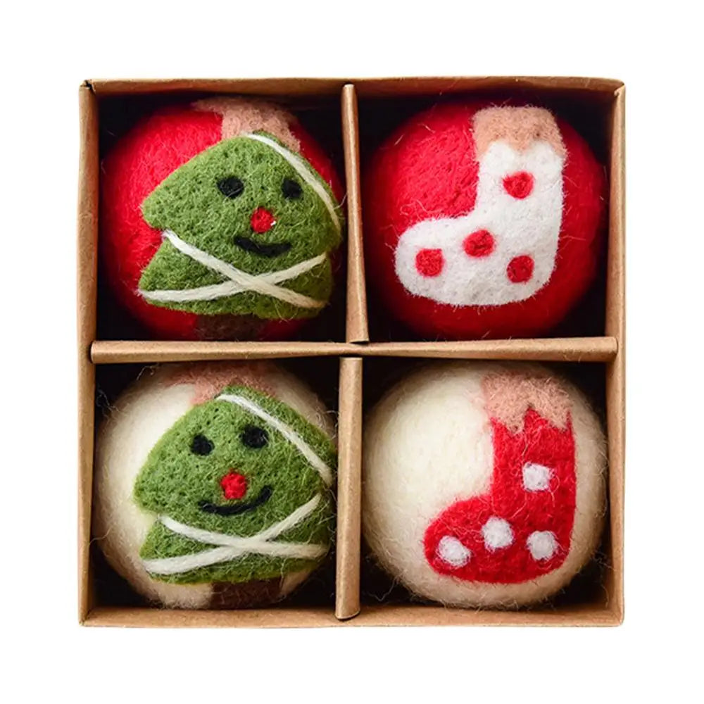 Set of four Lamp Post felt Christmas snowflake balls, 4cm, festive holiday ornaments for Xmas tree and holiday home decorations.