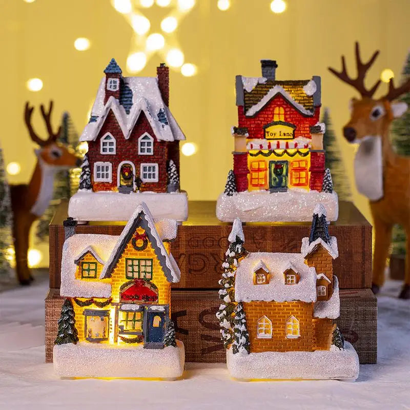 Lamp Post Christmas Resin House LED Light decoration with festive ornaments, ideal for holiday holiday decor and Christmas displays.