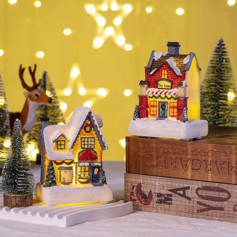 Lamp Post Christmas resin house decoration with LED lights, festive holiday ornament for Christmas decor.