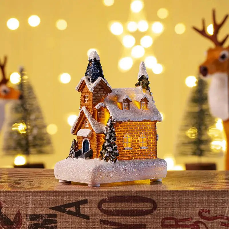 Lamp Post Christmas Resin House decoration with LED lights, festive holiday ornaments for Christmas decor.