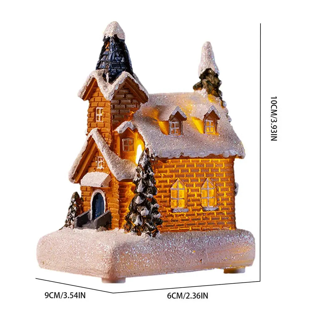 Lamp Post Christmas Resin House LED Light decoration with festive ornaments, ideal for holiday Christmas decor.