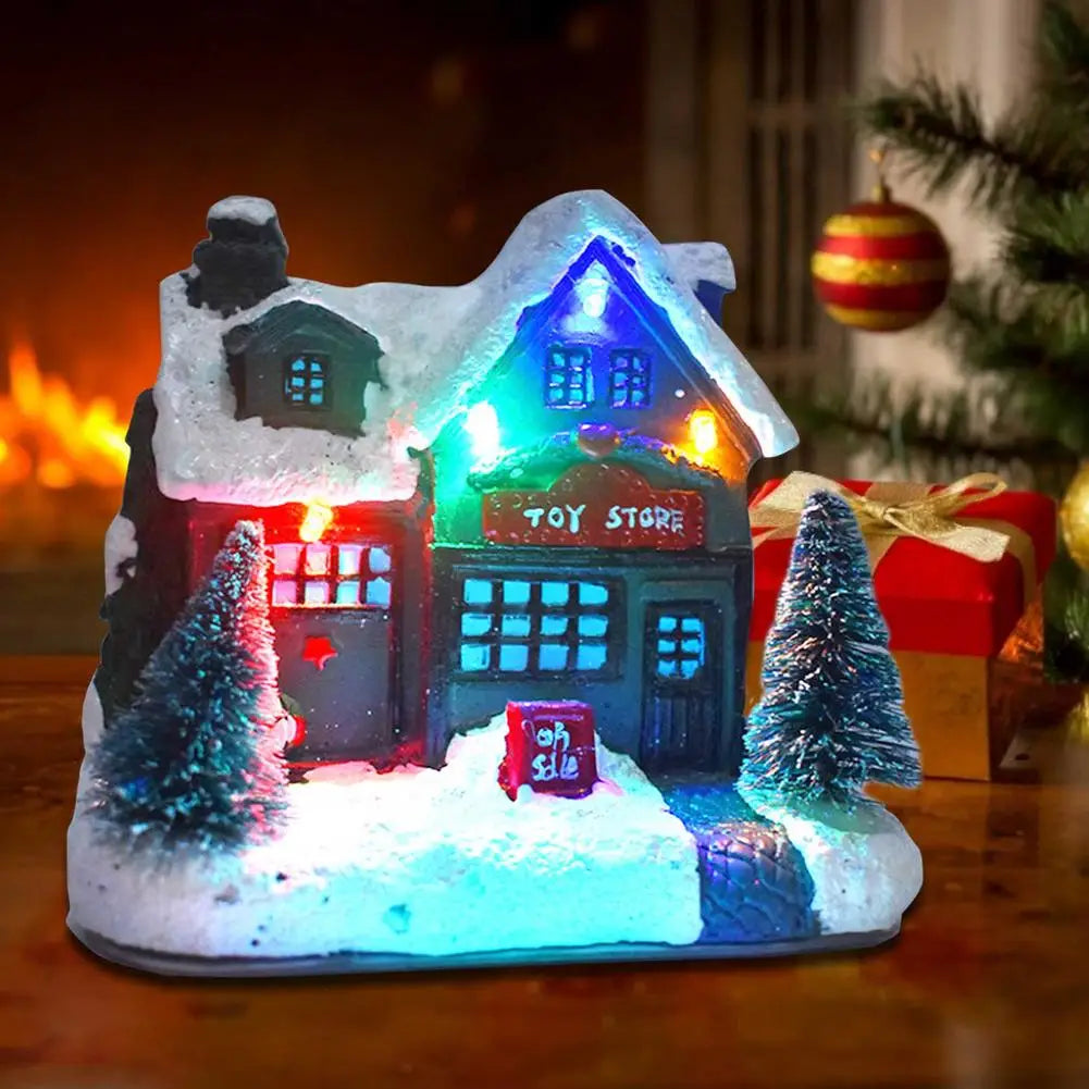 Lamp Post Christmas decoration with LED lights and snow house design, perfect for festive holiday decor.