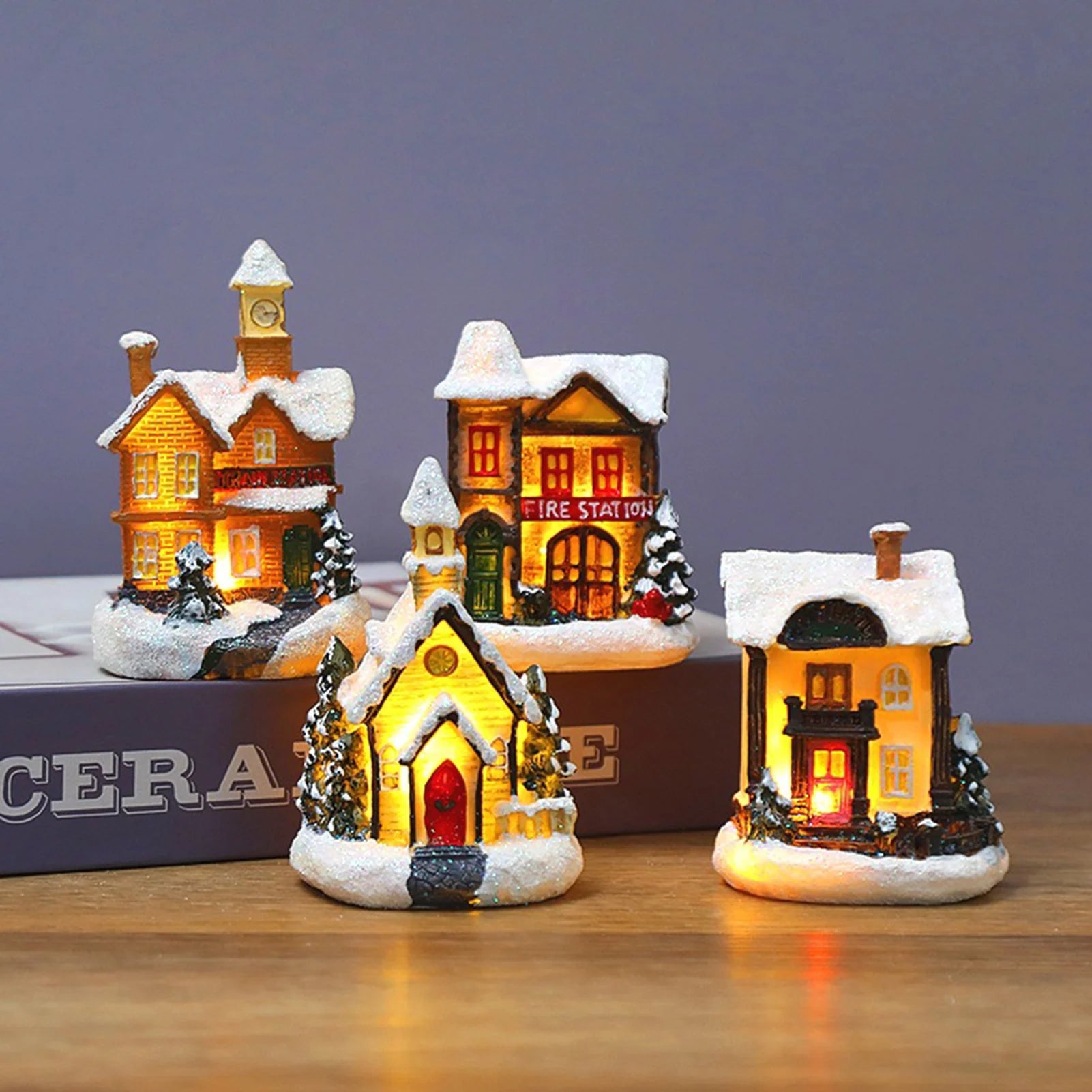 Lamp Post Christmas decorations LED light snow house decoration with festive winter scene and bright holiday lighting.