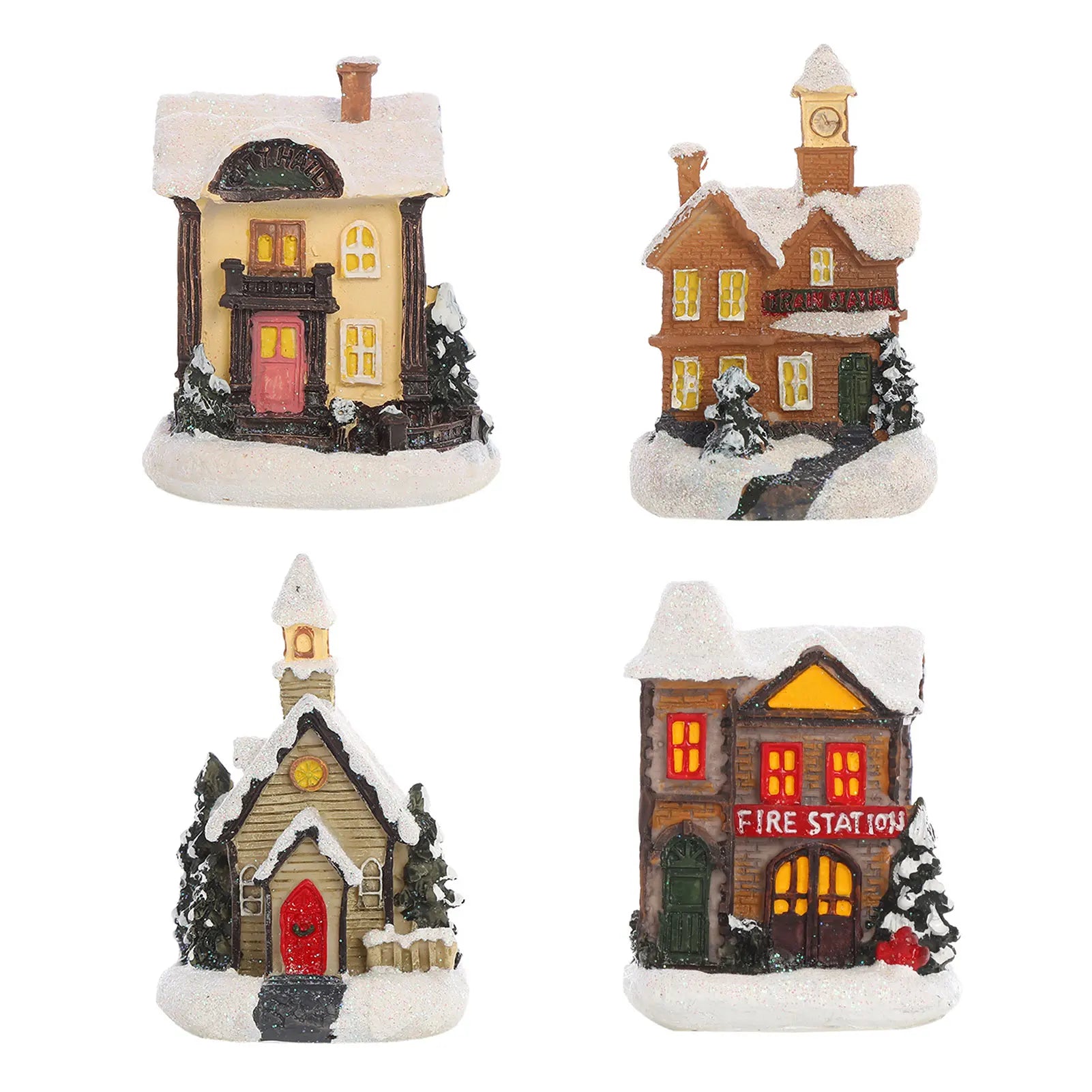 Christmas Decorations LED Light Snow House by Lamp Post, festive holiday decoration with illuminated snow-covered house design.