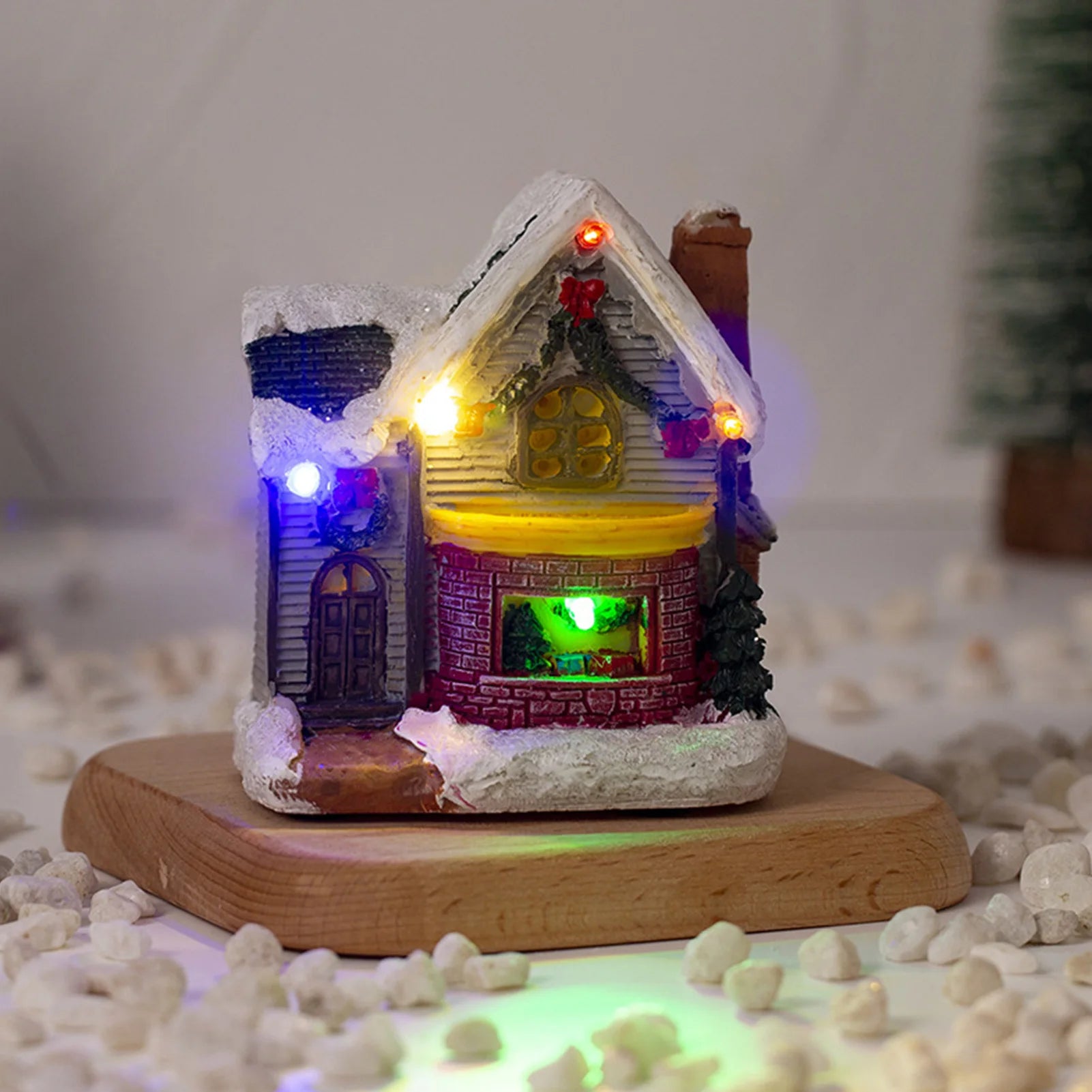 Led light snow house Christmas decoration by Lamp Post, featuring festive holiday scene with illuminated snow-covered house.