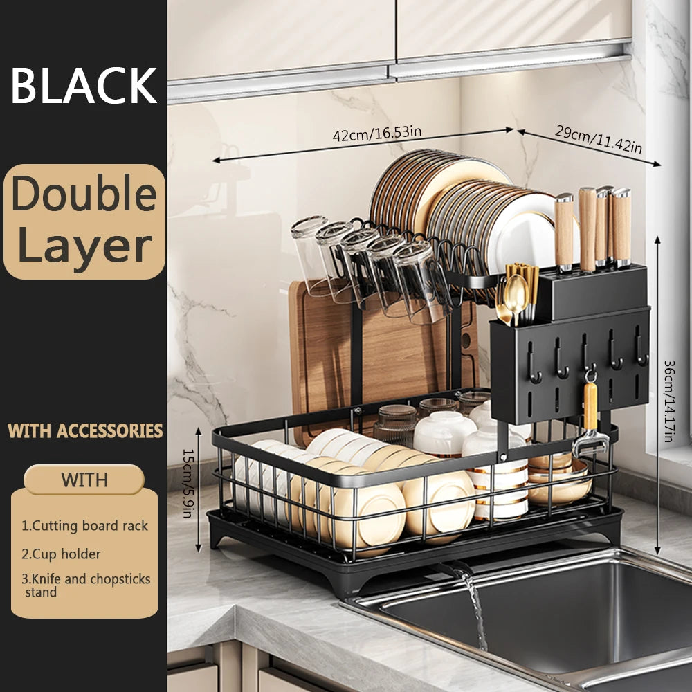 Black Lamp Post 1-tier kitchen dish drying rack with multiple slots for drying dishes and utensils.