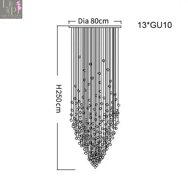 Large luxury crystal LED chandelier by Lamp Post featuring gradient stone design, perfect for staircase ceilings.