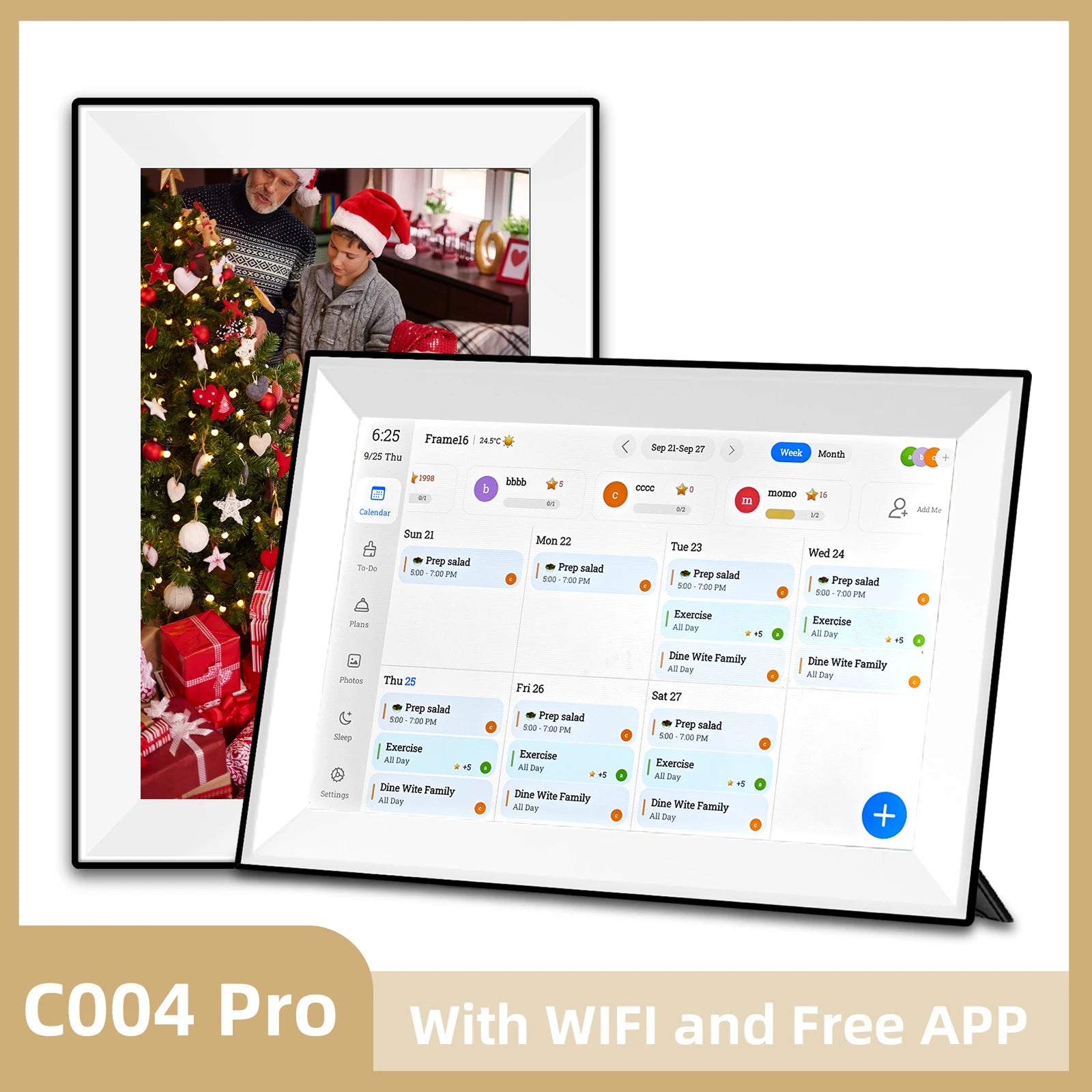10.1-inch Lamp Post digital calendar photo frame with touch screen, auto-rotate, family schedule display, and smart organizer features