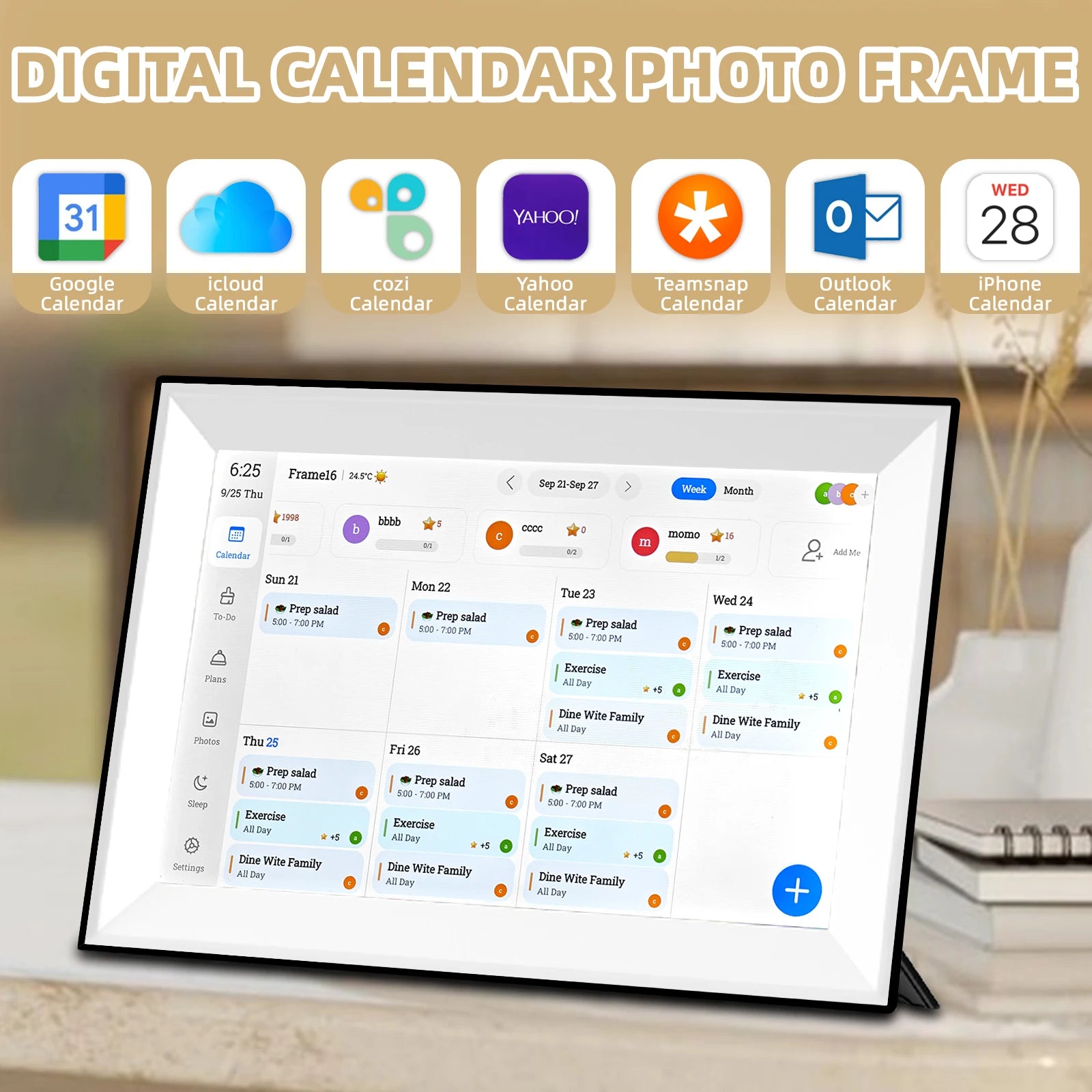 Lamp Post 10.1-inch touch screen digital calendar and photo frame with auto-rotate, family schedule organizer, and smart features.