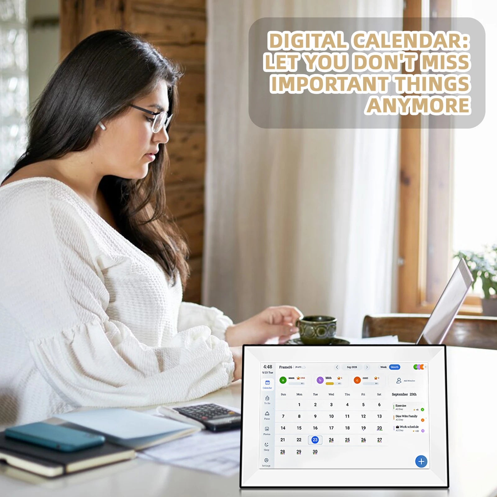 Lamp Post 10.1-inch touch screen digital calendar photo frame with auto-rotate, smart organizer, family schedule display, US plug