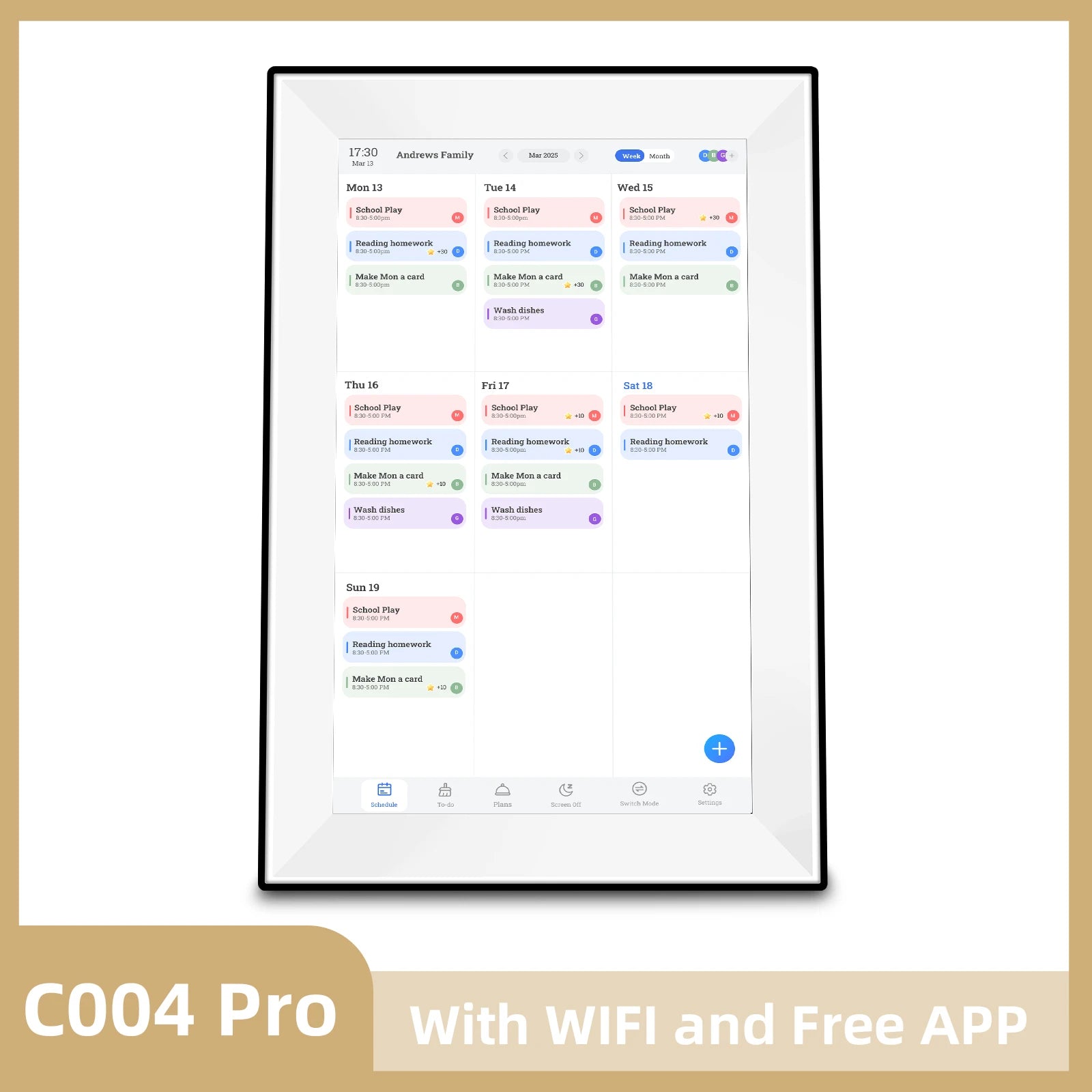 Lamp Post 10.1-inch digital calendar photo frame with touch screen, auto-rotate, family schedule organizer, and smart digital display.