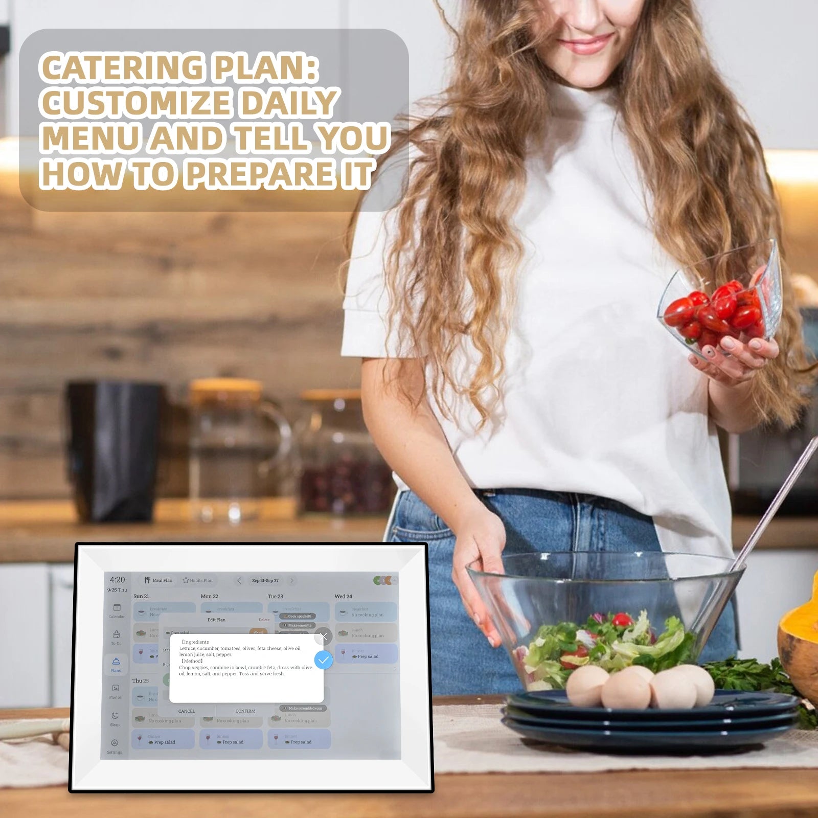 Lamp Post 10.1-inch touch screen digital calendar and photo frame displaying family schedule and auto-rotate feature.