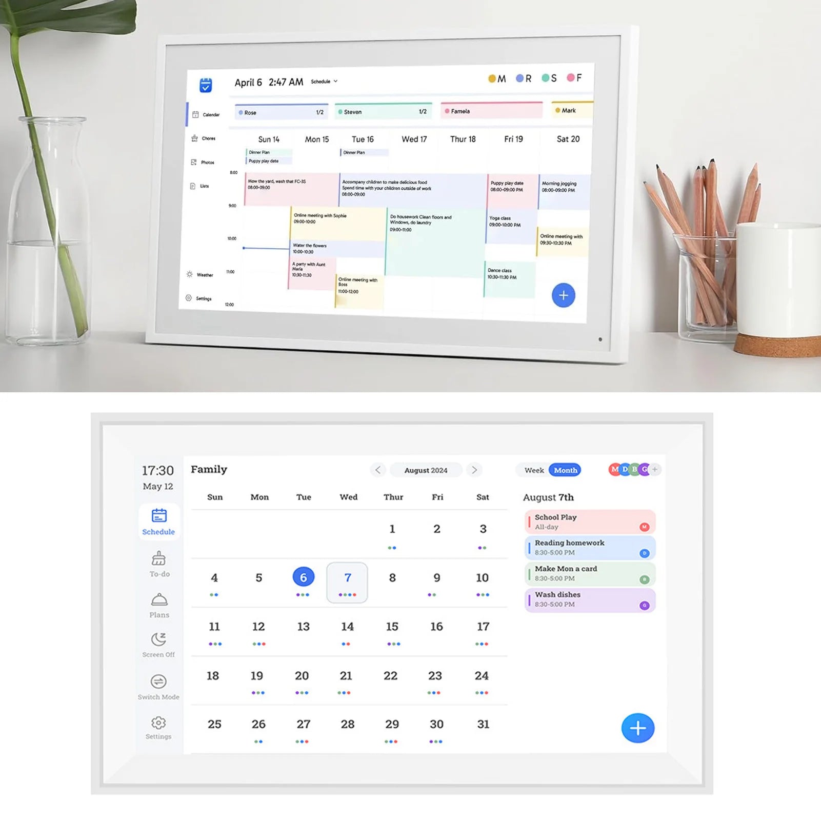 Lamp Post 15.6-inch 1080P FHD digital calendar with touchscreen, wall or desk mount, interactive family planner and chore chart