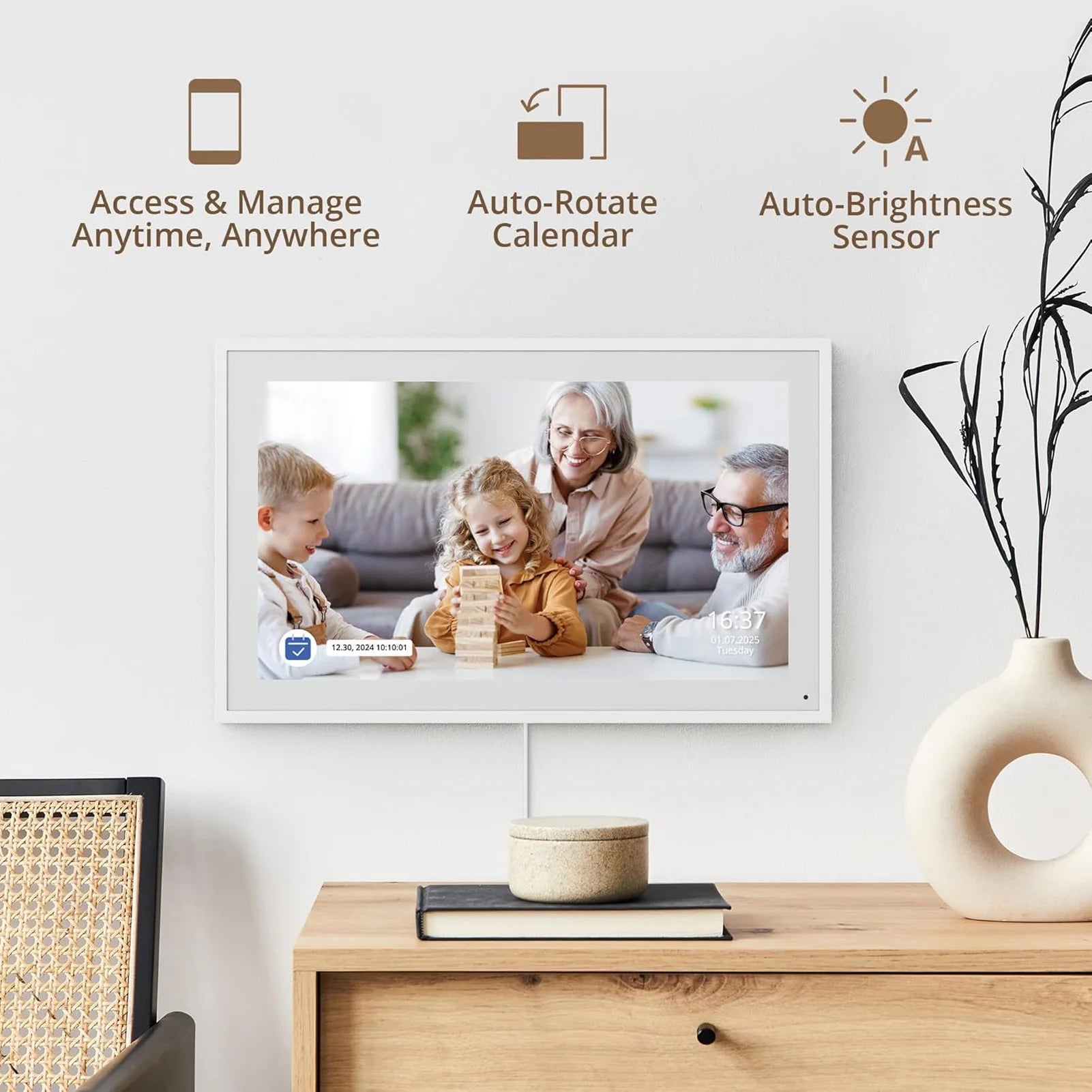 Lamp Post 15.6-inch digital smart calendar with 1080P FHD interactive touchscreen, wall or desk mount, family chore chart and planner