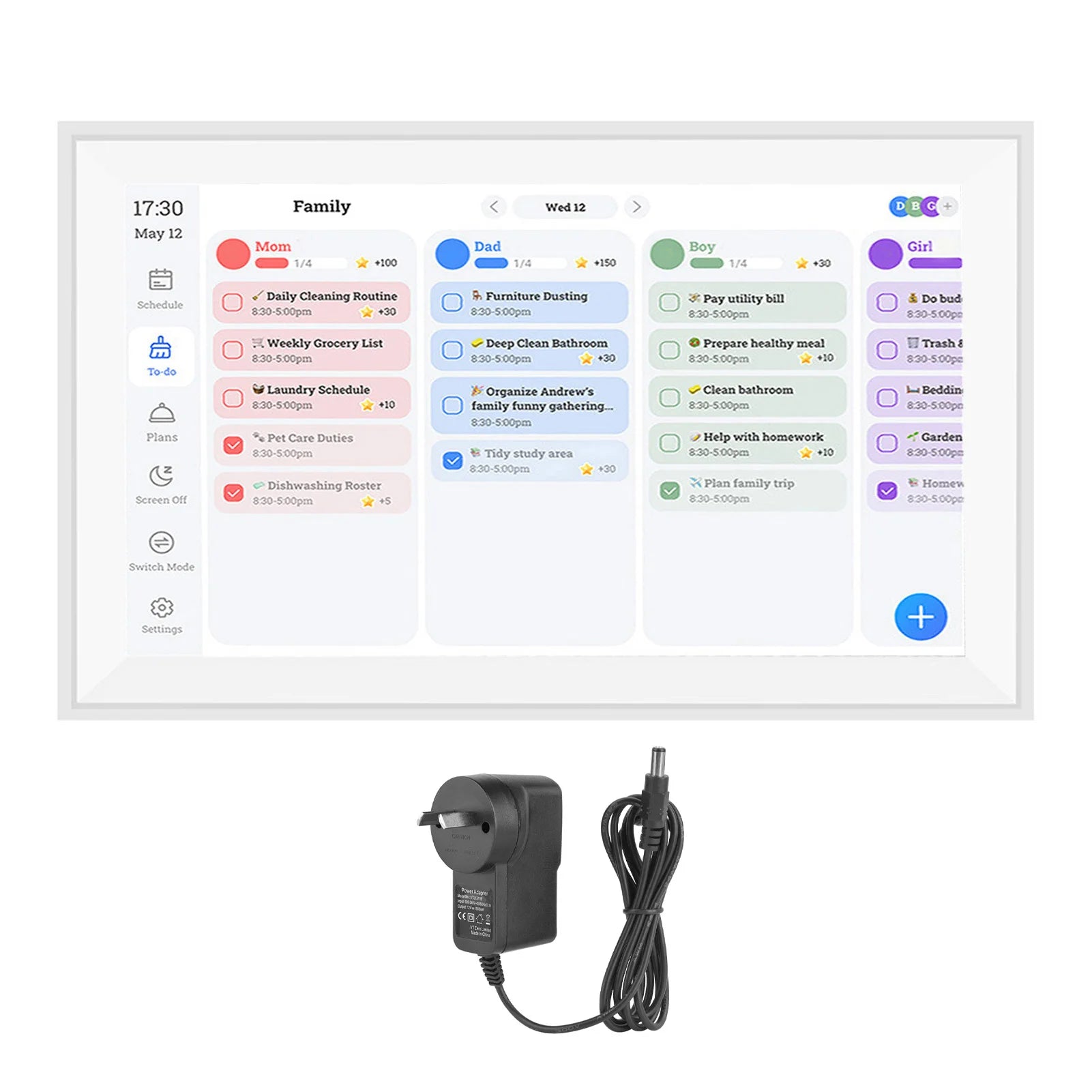 Lamp Post 15.6-inch 1080P FHD interactive touchscreen digital calendar and chore chart for family planning, wall or desk mount.