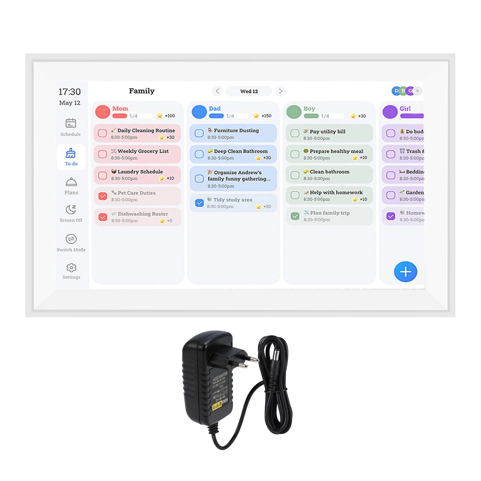 Lamp Post 15.6-inch 1080P FHD digital smart calendar with touchscreen, wall-mount or desk setup, family chore chart and planner