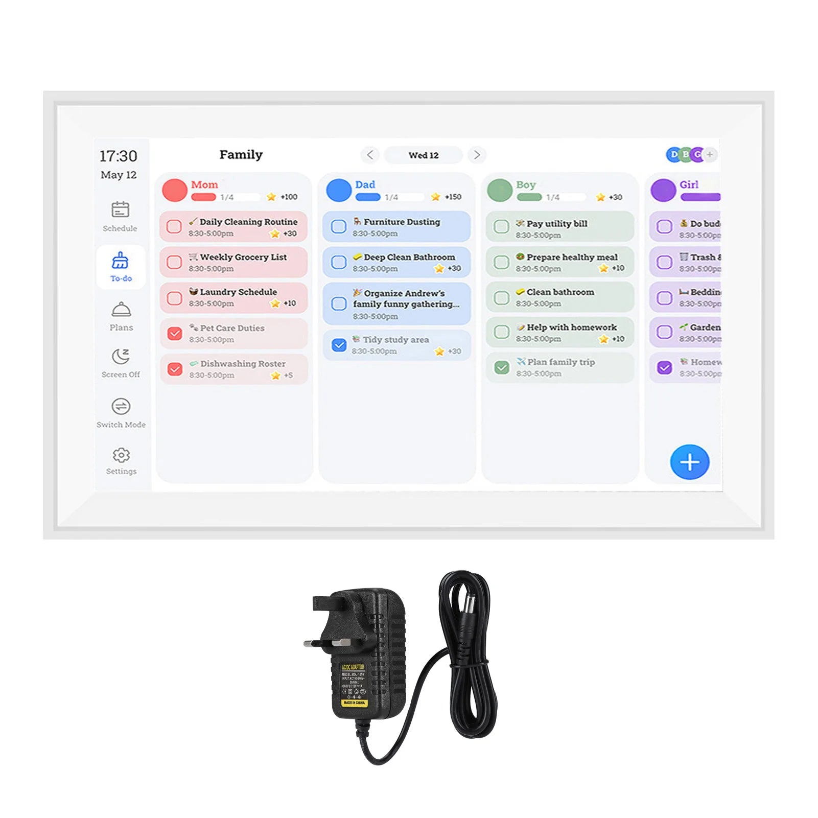 Lamp Post 1080P FHD 15.6-inch interactive touchscreen digital calendar and chore chart for wall or desk mount, smart family planner