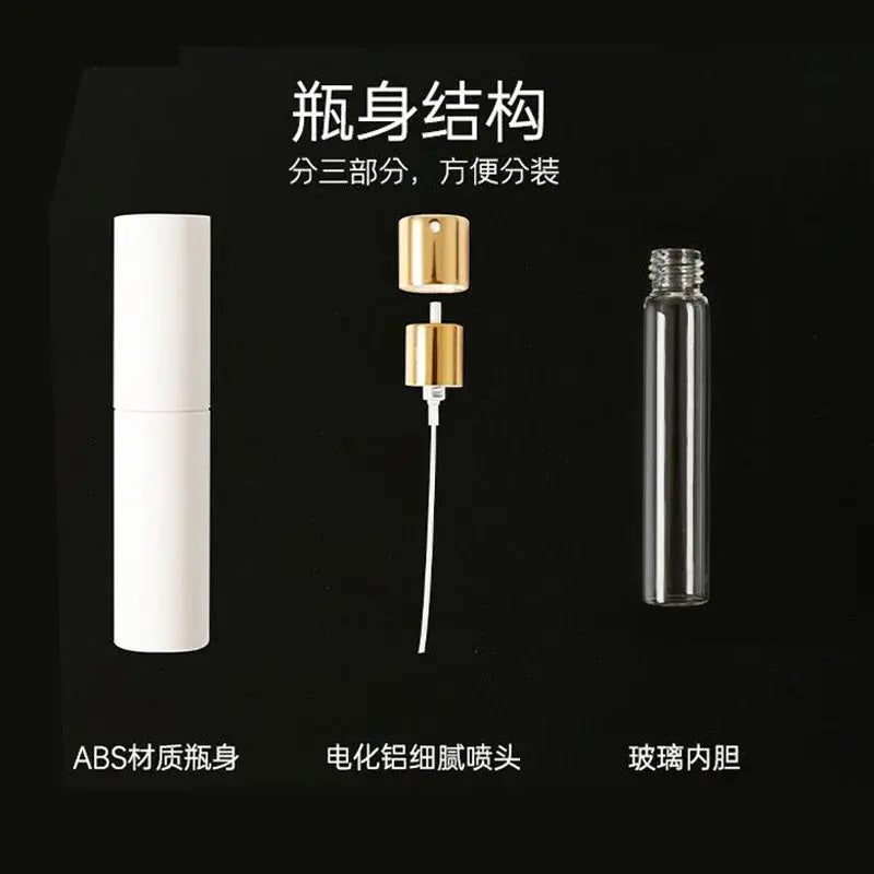 Refillable portable mini women’s perfume glass bottle from Lamp Post, compact design with a clear glass container and spray nozzle.