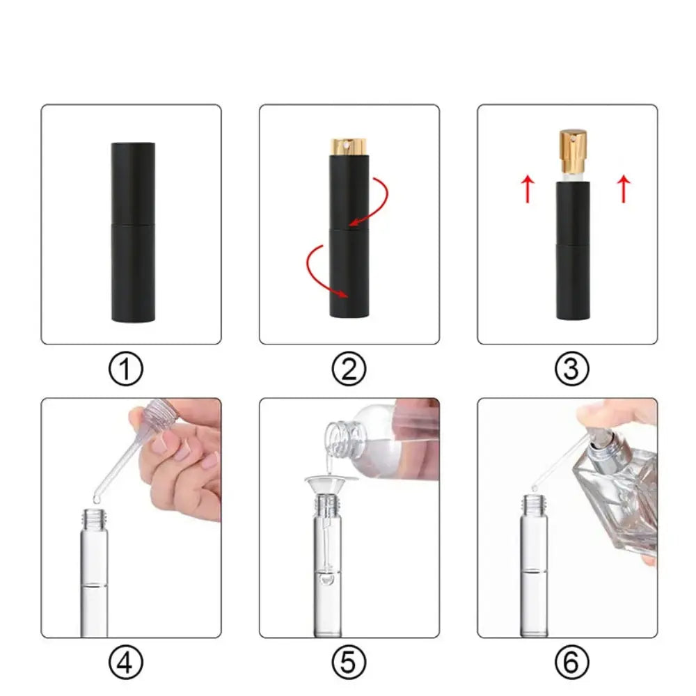 Refillable portable mini women’s perfume glass bottle by Lamp Post, compact and stylish for on-the-go fragrance application.