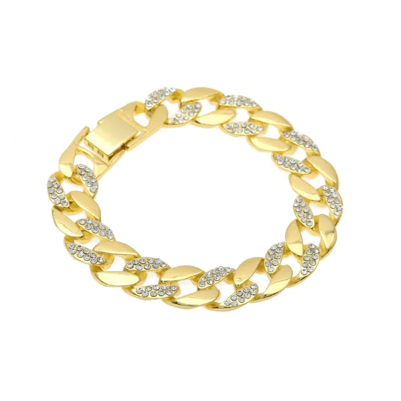 Gold Hip Hop Diamond Set by Lamp Post featuring a chain and pendant with sparkling diamond accents.