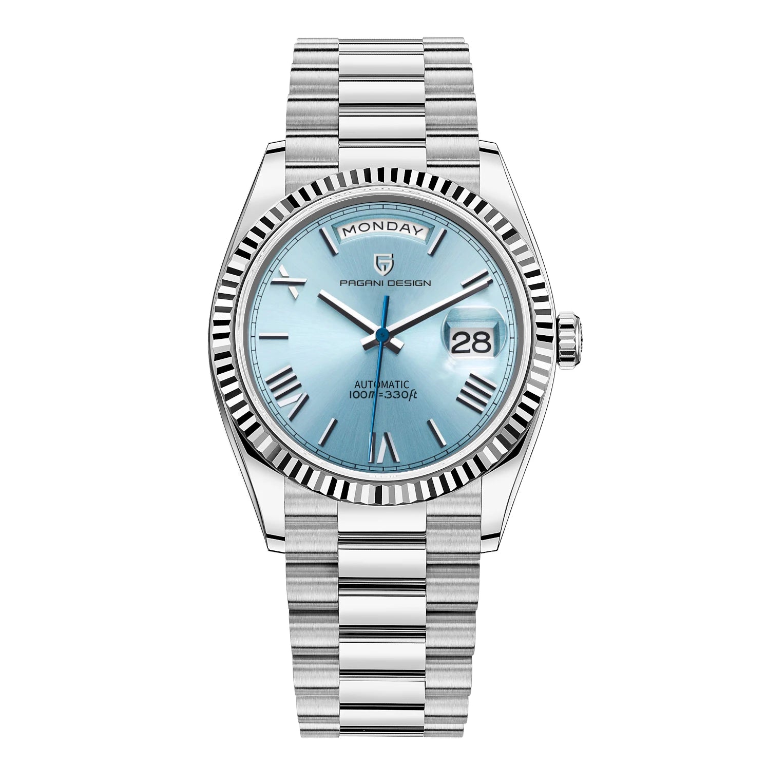 Gold and green automatic mechanical men's luxury watch by Lamp Post with sapphire glass, showcasing a sophisticated timepiece design.