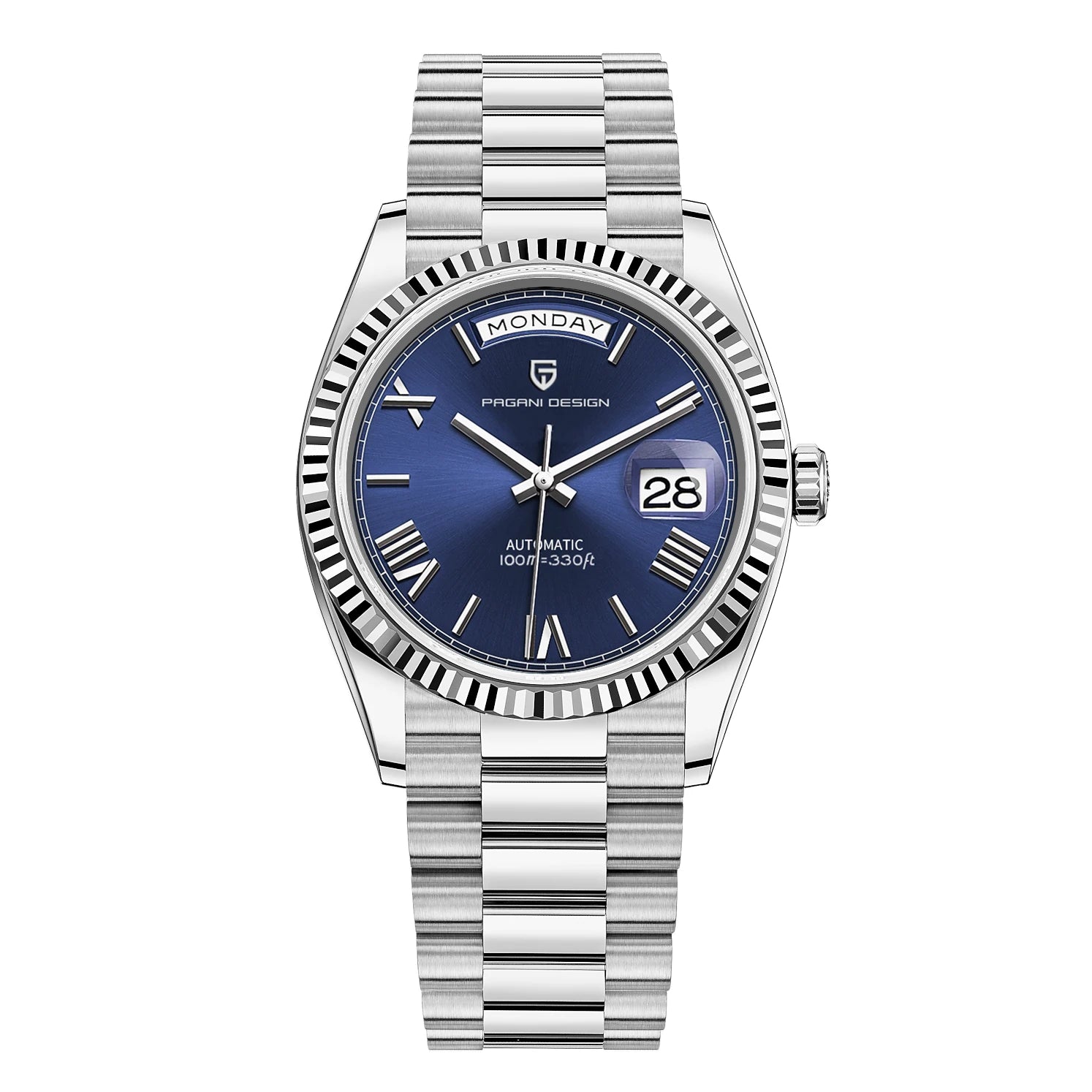 Gold and green men's luxury automatic mechanical watch by Lamp Post with sapphire glass, featuring a sleek, elegant design.