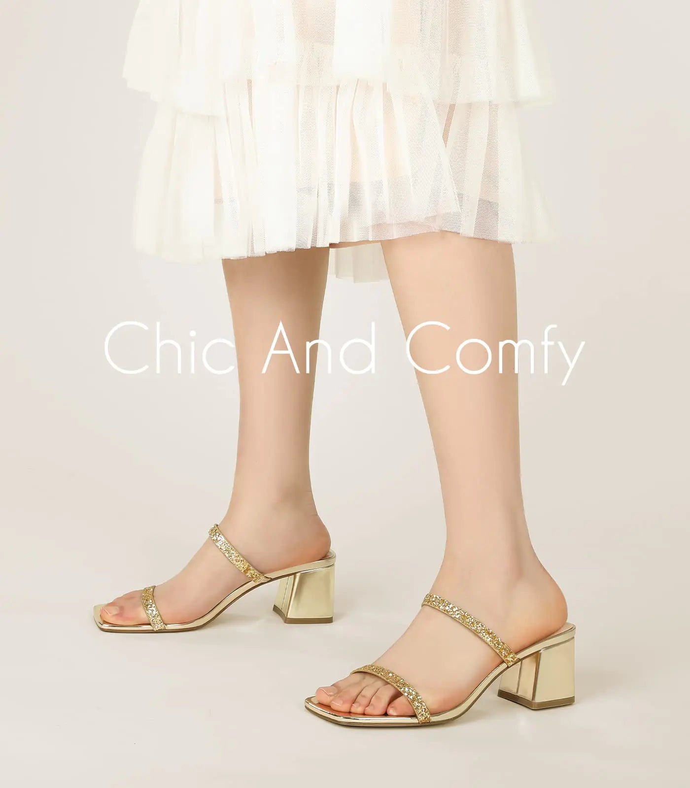 Gold glitter toe heeled sandals for women by Lamp Post with a stylish ankle strap and open toe design.