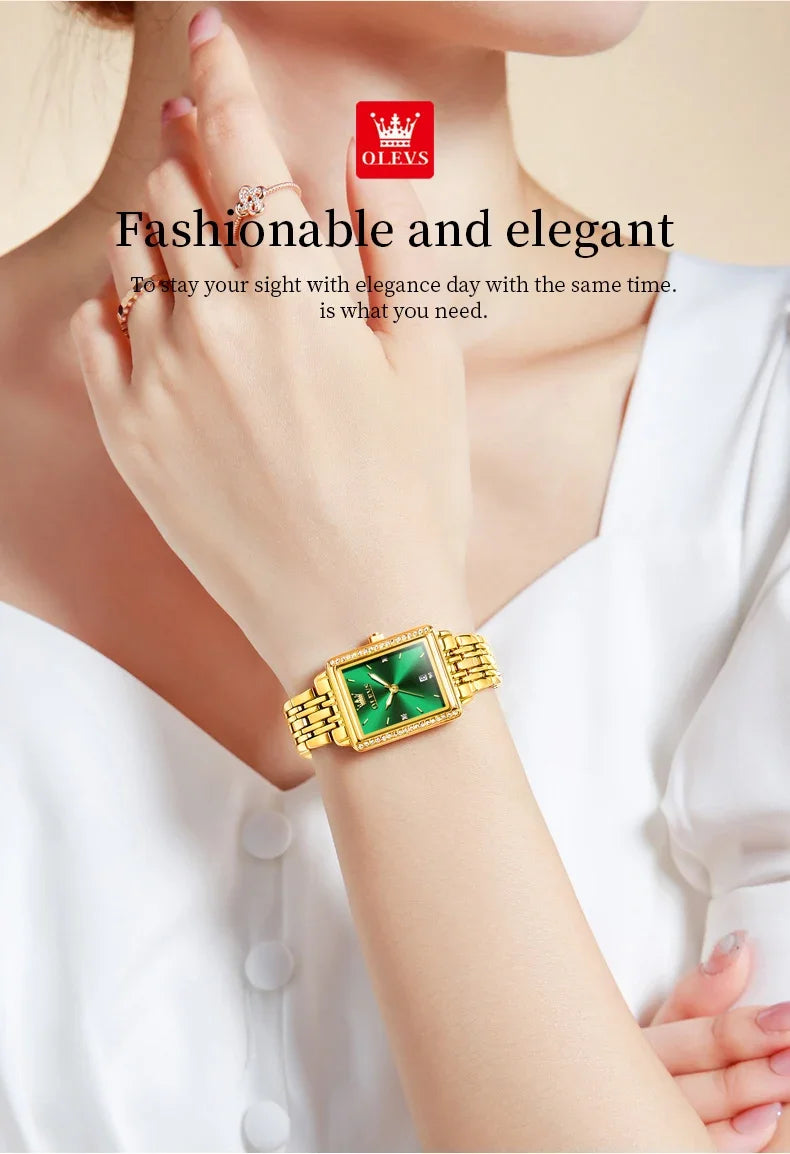 Elegant OLEVS 9995 women's quartz wristwatch with gold and silver tones, luminous dial, date display, waterproof design