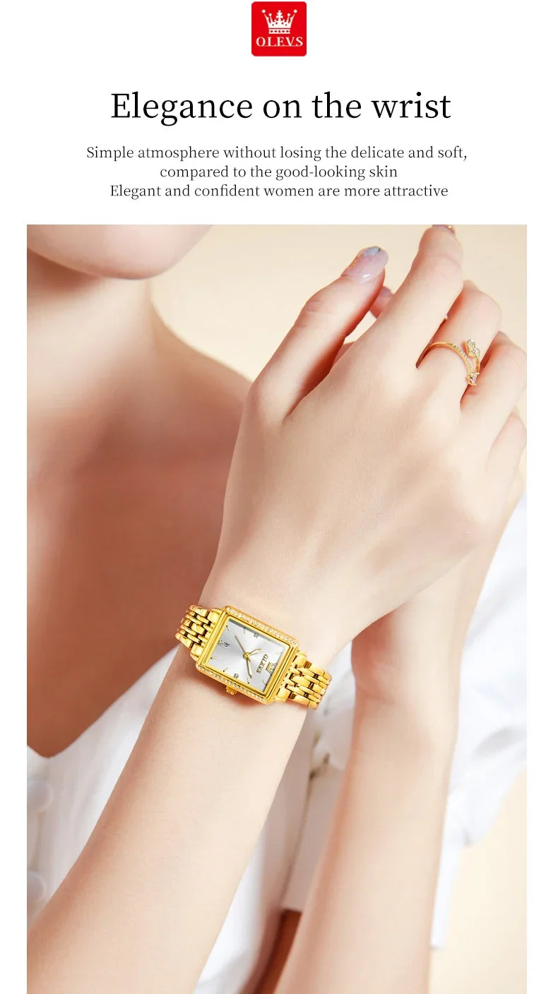 OLEVS 9995 elegant women's quartz wristwatch with gold and silver finish, luminous dial, date display, waterproof design