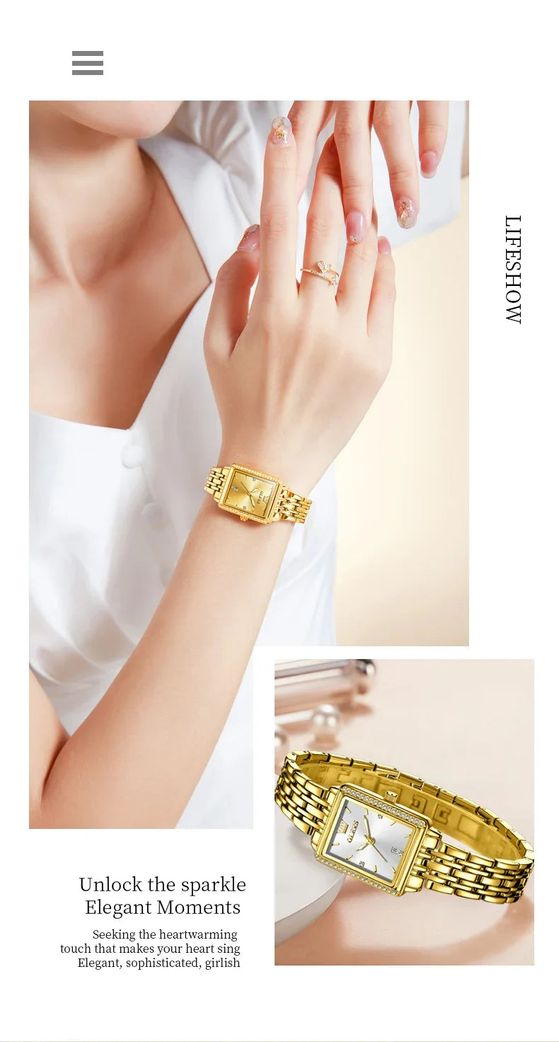 OLEVS 9995 elegant gold and silver quartz women's wristwatch with luminous dial, date display, luxury waterproof design.