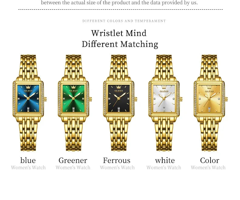 Elegant OLEVS 9995 quartz ladies wristwatch with gold and silver tones, luminous dial, date display, waterproof, suitable for women.