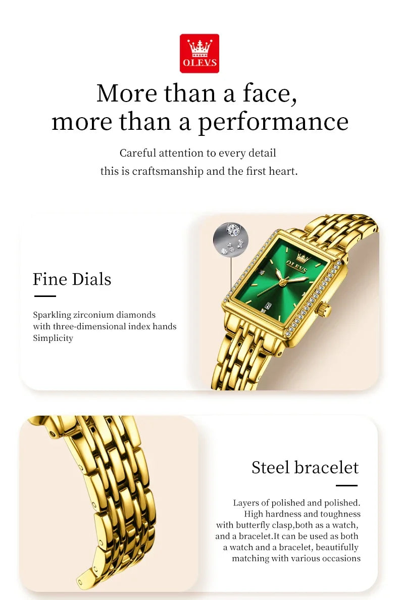 OLEVS 9995 elegant quartz ladies wristwatch with gold and silver finish, luminous dial, date display, and waterproof design