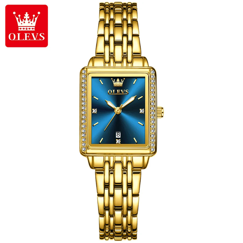 Elegant OLEVS 9995 women's quartz wristwatch with gold and silver finish, luminous dial, date display, and waterproof design.