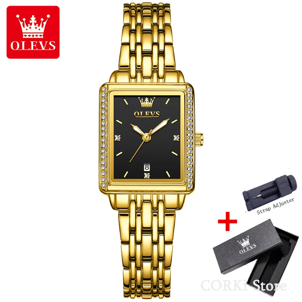 OLEVS 9995 elegant quartz ladies wristwatch with gold and silver tones, featuring a date display, luminous hands, and waterproof design.
