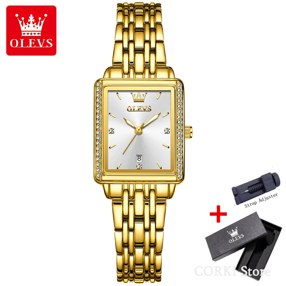 OLEVS 9995 elegant quartz ladies wristwatch with gold and silver finish, date display, luminous hands, waterproof design.