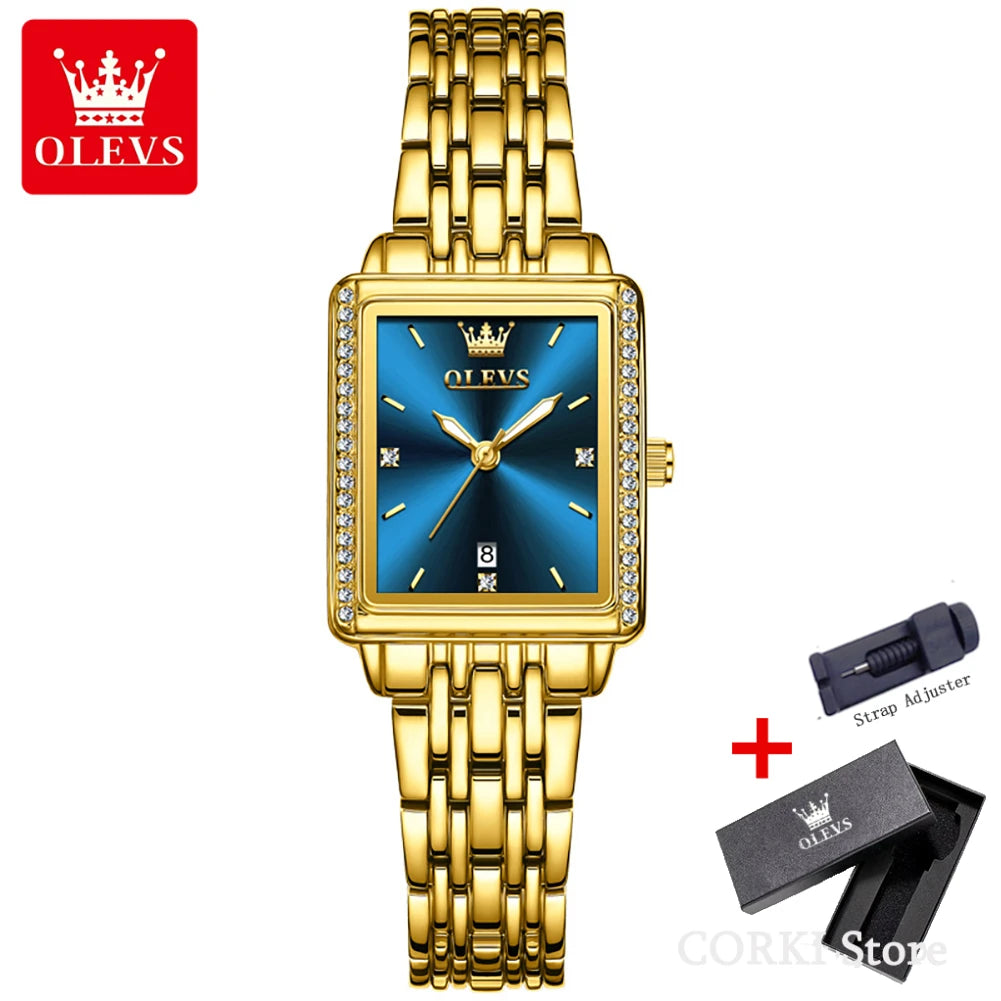 OLEVS 9995 elegant women's quartz wristwatch with gold and silver tones, luminous dial, date display, and waterproof design.