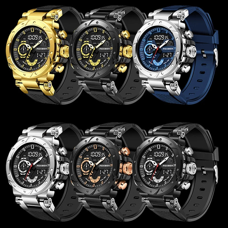Lamp Post men's waterproof digital sports watch with LED alarm, shock-resistant 50M, analog-digital display, in gift box.
