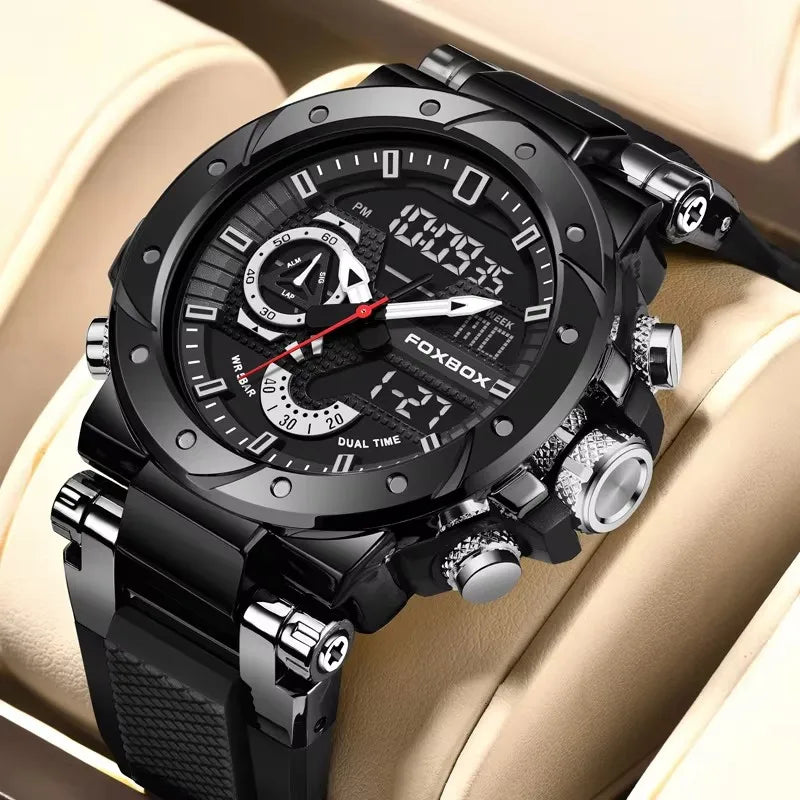 Men’s waterproof digital sports watch by Lamp Post with shock resistance, LED alarm, chronograph, and analog-digital display in gift box