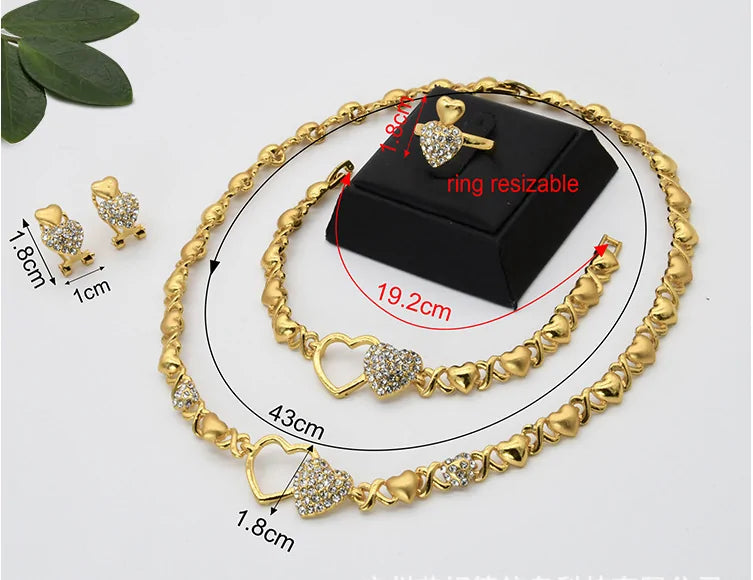 Gold wedding engagement jewelry set by Lamp Post featuring matching earrings and necklace with elegant design.