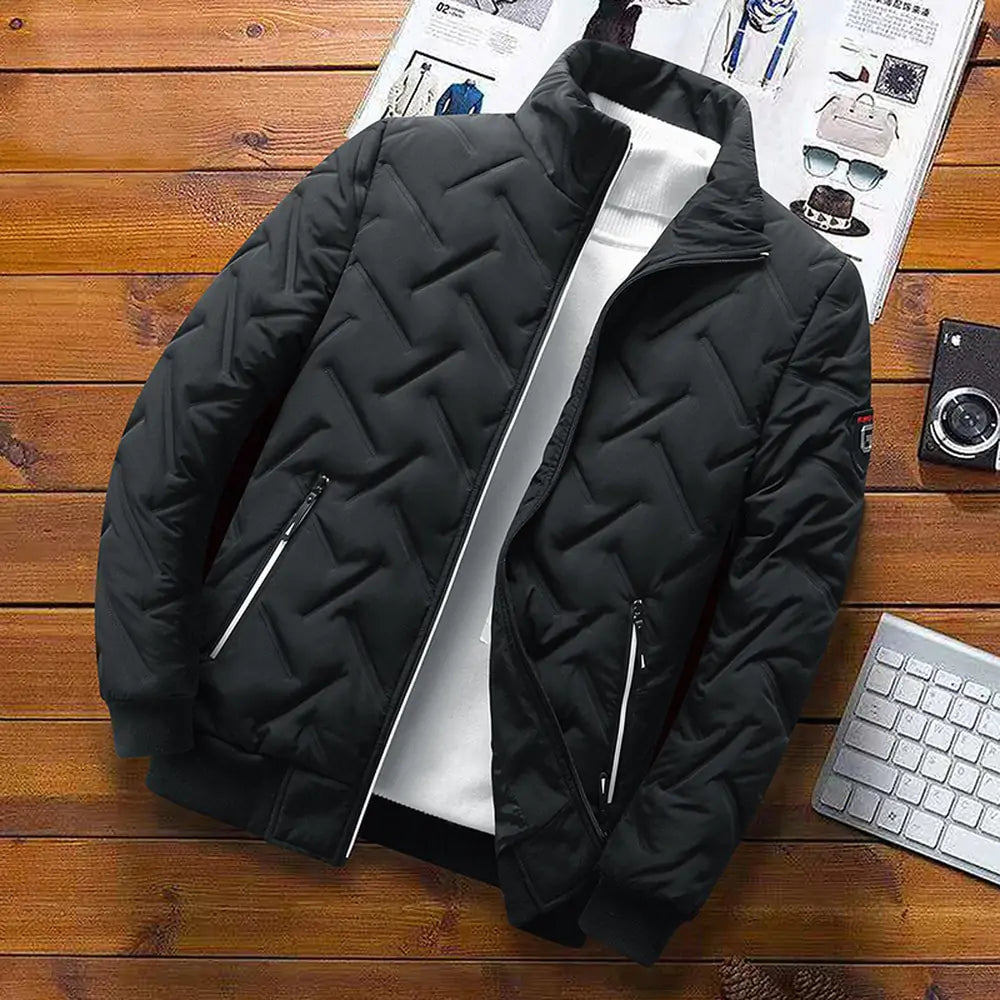 Men's green cotton padded jacket by Lamp Post, featuring a warm, insulated design with a front zipper and stand-up collar.