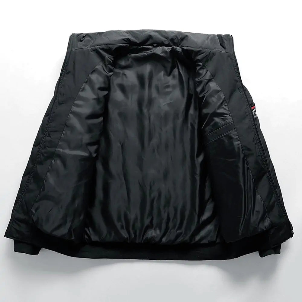 Men's green cotton padded jacket by Lamp Post, shown on a model, featuring a quilted design and front zipper for warmth.