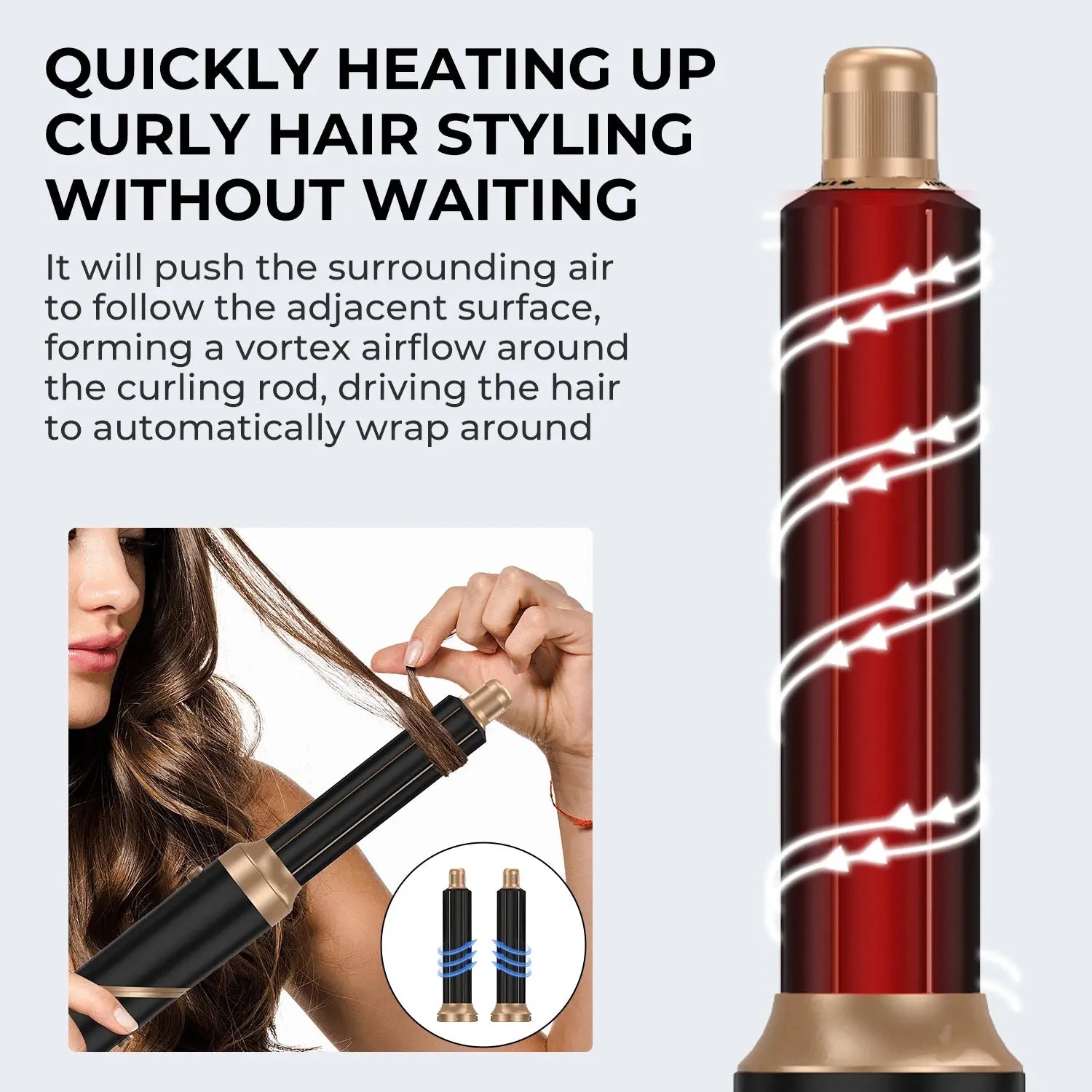 Black Lamp Post 5-in-1 hair dryer with curling iron, straightener, and hairbrush attachments, electric hairdryer for versatile styling.
