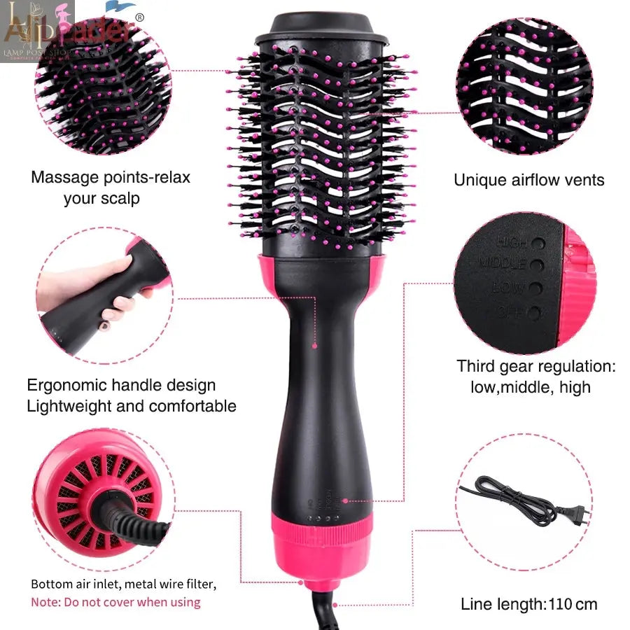 Black Lamp Post hot air brush styler and volumizer, one-step hair dryer, straightener, curling iron, electric hairbrush for styling.