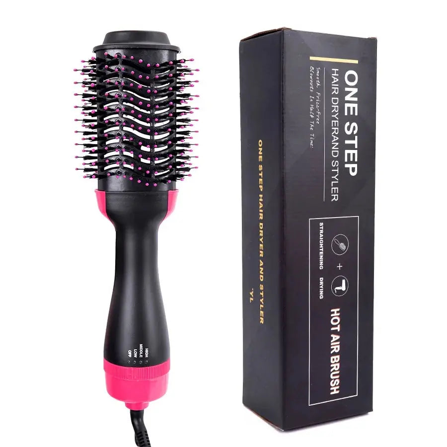 Black Lamp Post hot air brush and hair dryer styler with black plug, designed for volumizing, straightening, and curling hair.