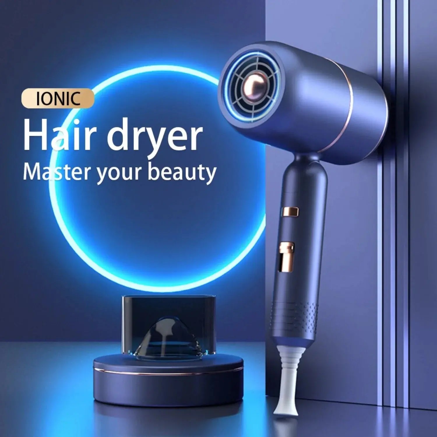 Portable purple ionic hair dryer with diffuser by Lamp Post, designed for professional styling and easy handling.