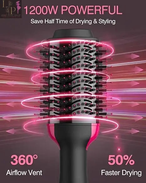 Lamp Post 4-in-1 professional hair dryer in rose red, featuring straight and curly styling options with EU plug.