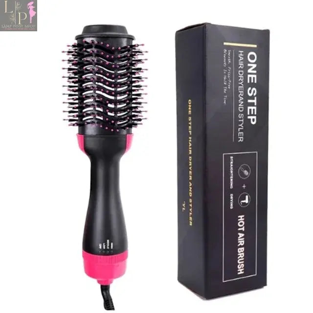 Lamp Post 4-in-1 professional hair dryer in rose red, showcasing straight and curly styling options with EU plug.