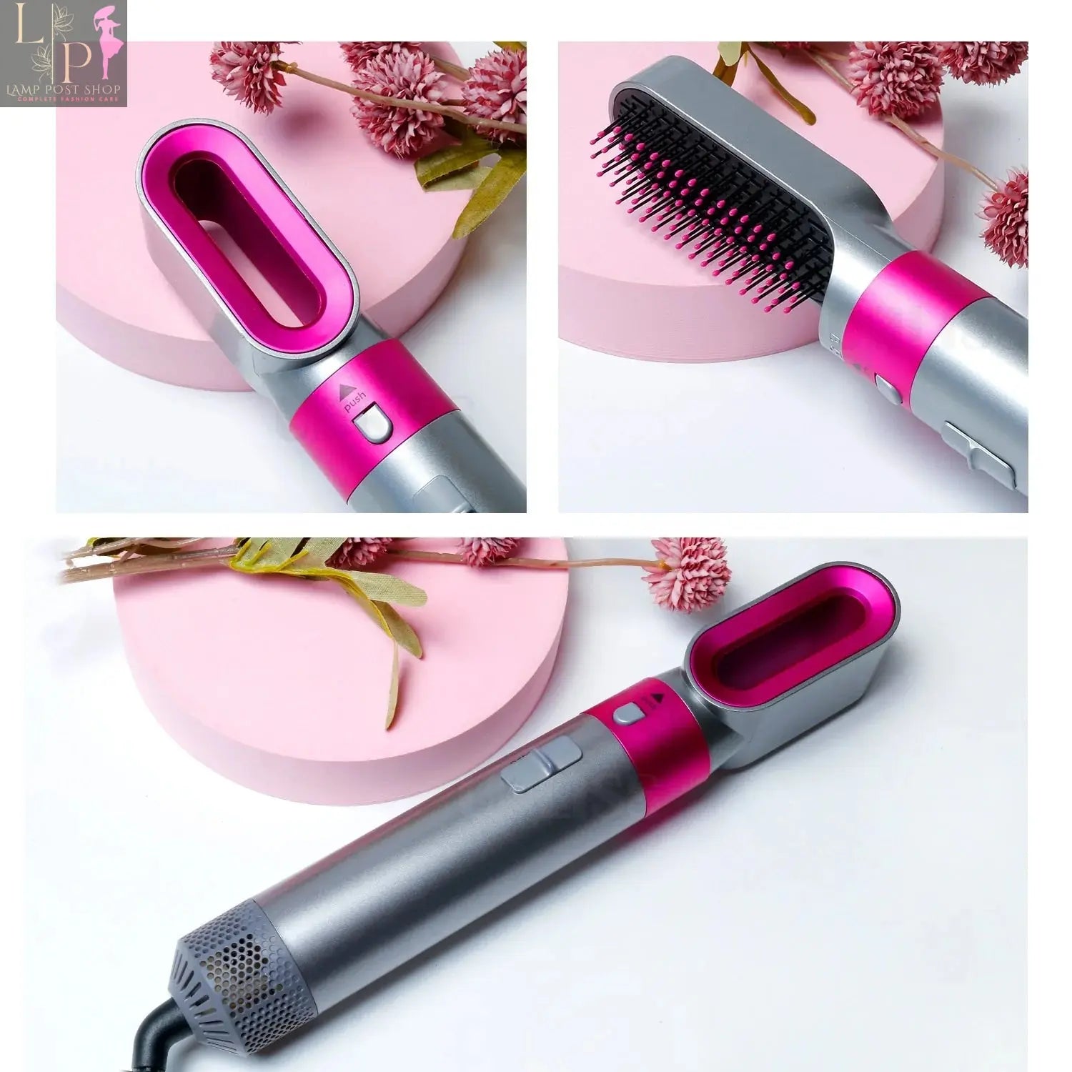 Lamp Post 2-in-1 multi-functional hair dryer comb with UK plug, showcasing a stylish black hair dryer with comb attachment for easy styling.