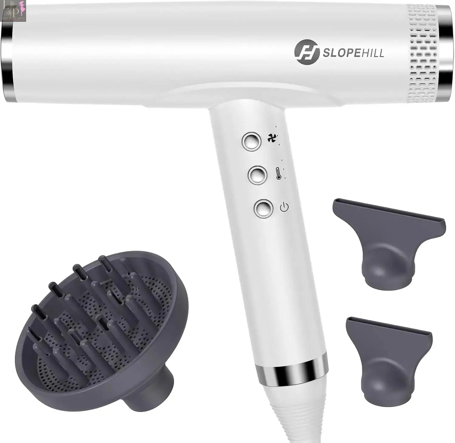 Lamp Post professional ionic hair dryer with diffuser, high-speed blow dryer for smooth, shiny hair styling.