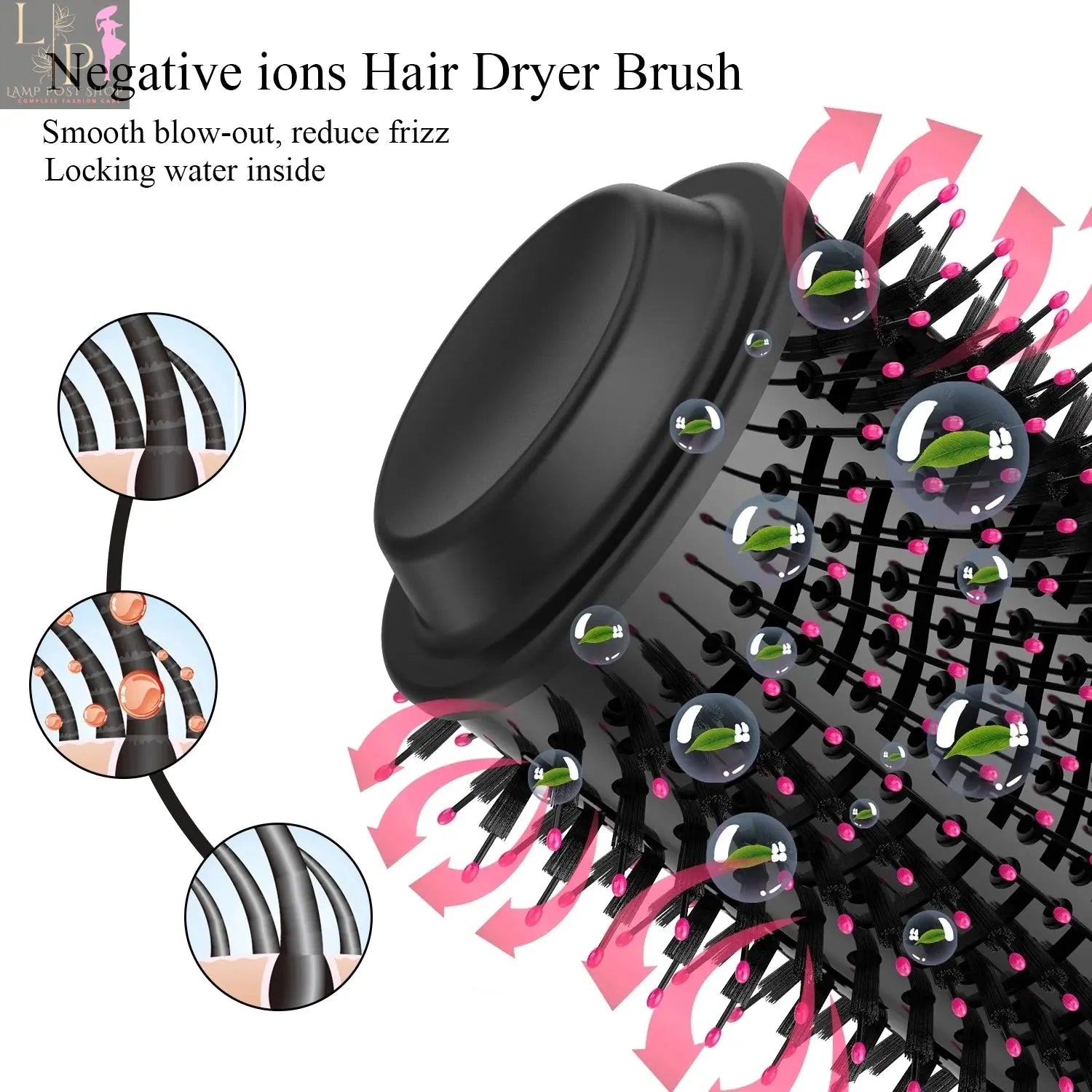 Lamp Post electric heating comb straightener and hair dryer, with a salon-style one-step hair straightening and drying brush.